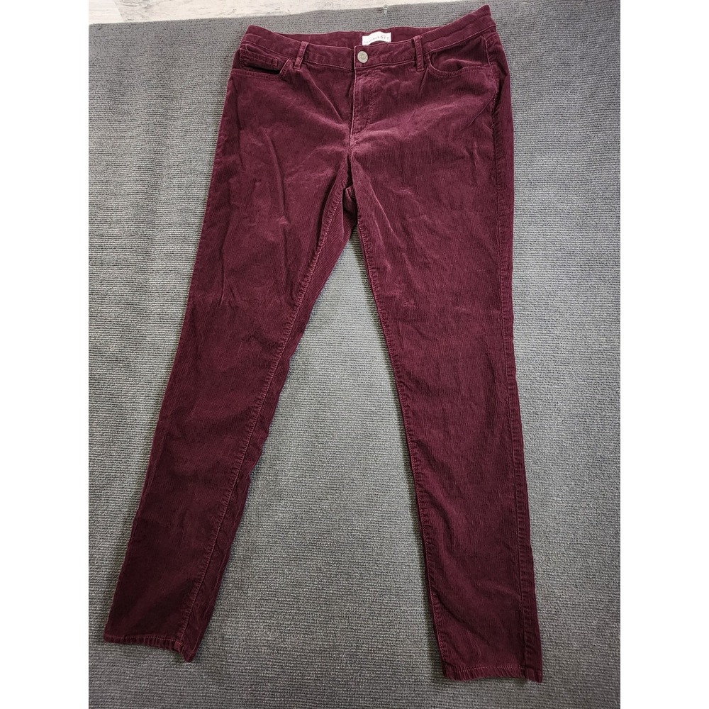 LOFT Corduroy Pants Women 14 Burgundy Curvy Skinny Tall Mid Rise Casual